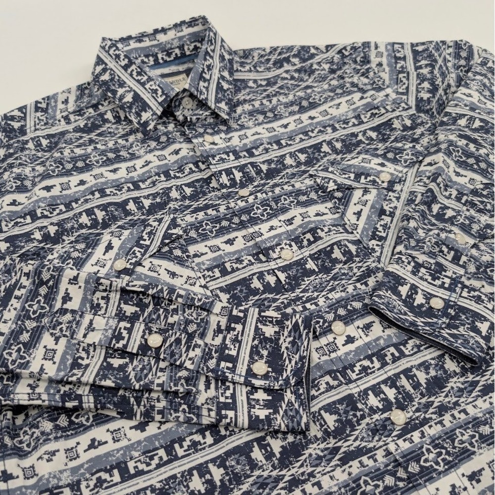 Panhandle Slim‎ Roughstock Button Shirt Mens Small White Blue Aztec Print Cowboy